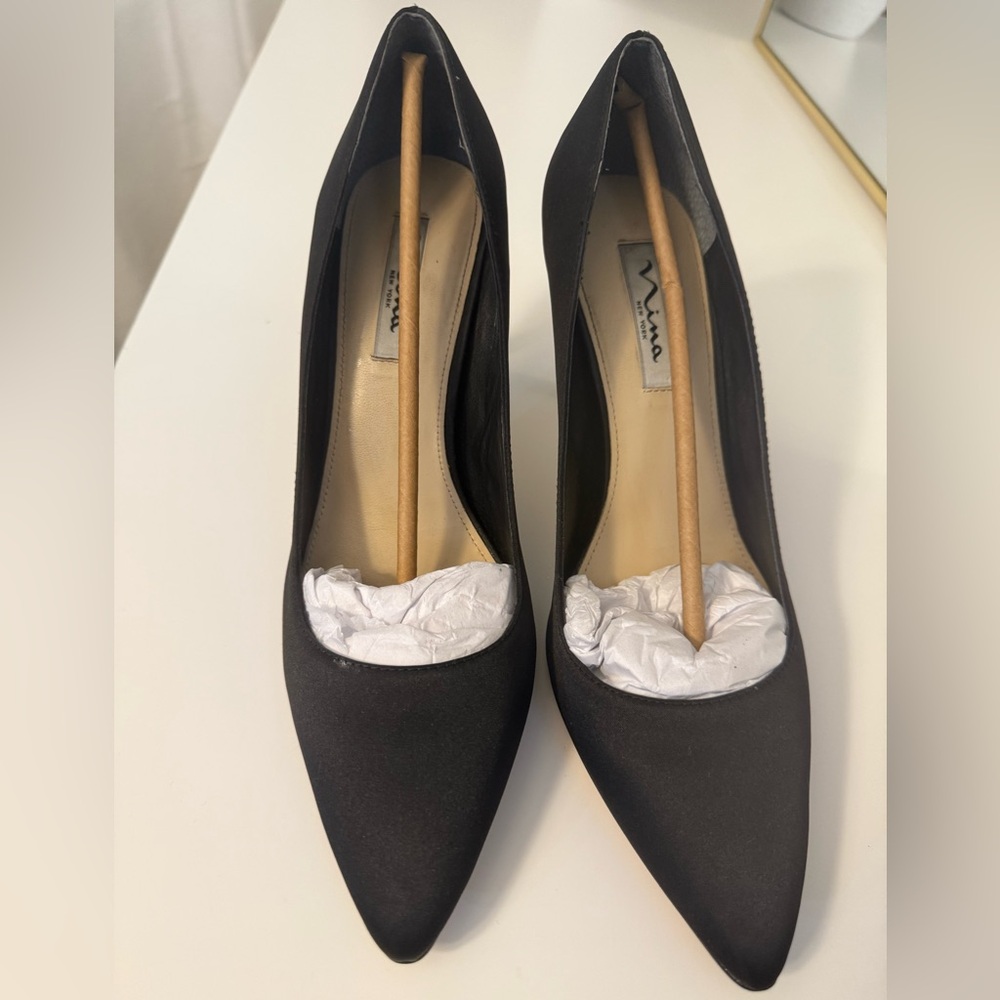Nina Black Luster Satin Heels